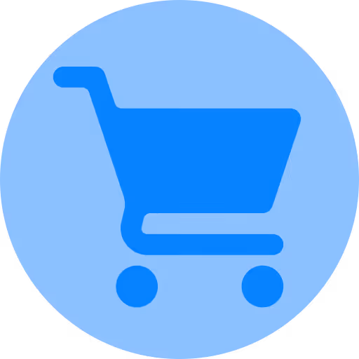 Blue shopping cart icon inside a light blue circle.