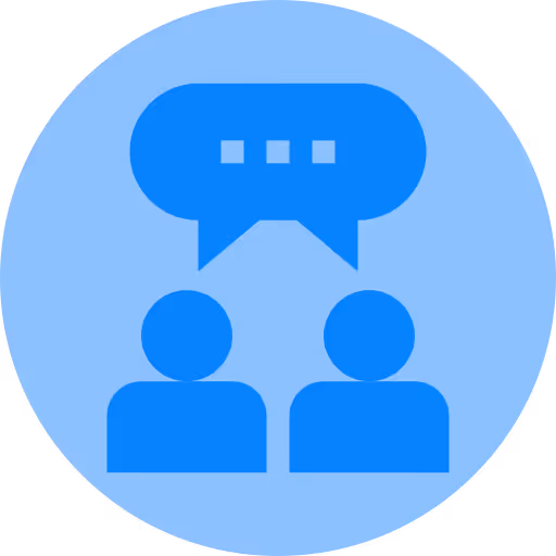 Icon of two people with a chat bubble containing three dots above them, representing communication.