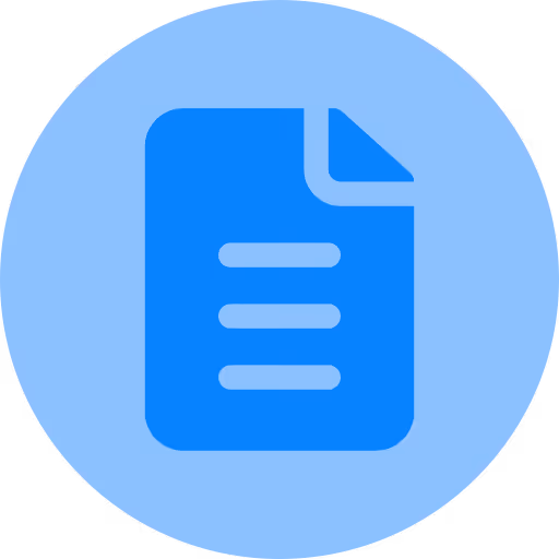 Blue document icon with folded corner inside a light blue circle.