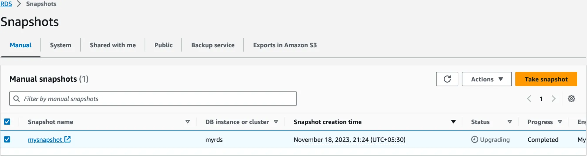 MySQL Snapshot Upgrade