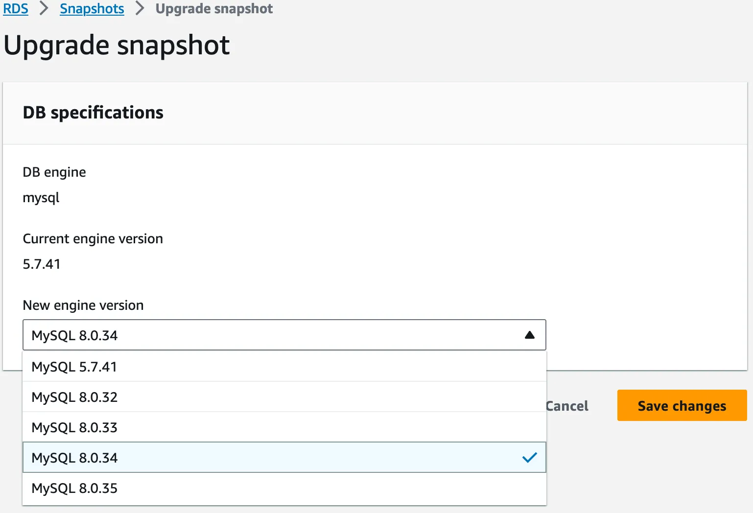MySQL Snapshot Upgrade