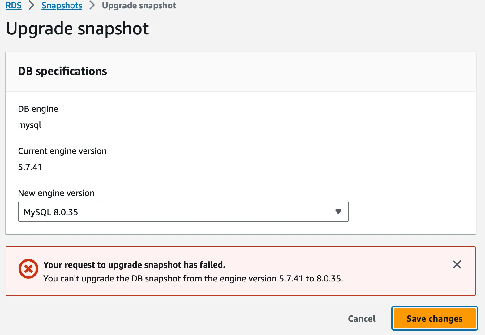 MySQL Snapshot Upgrade