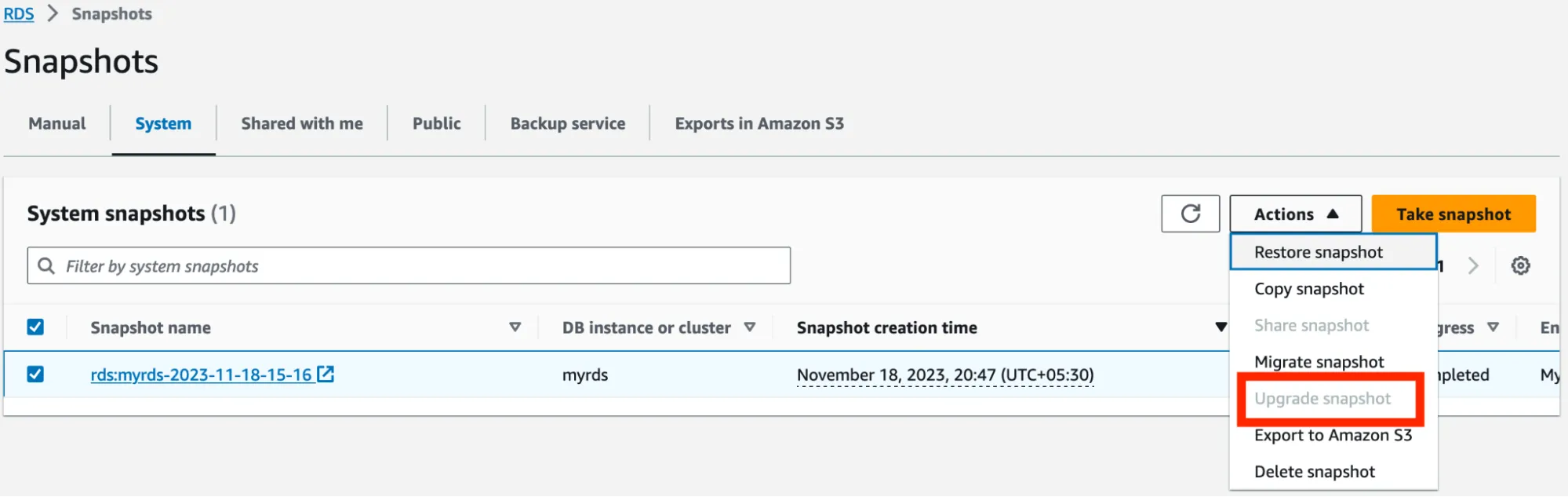 MySQL Snapshot Upgrade