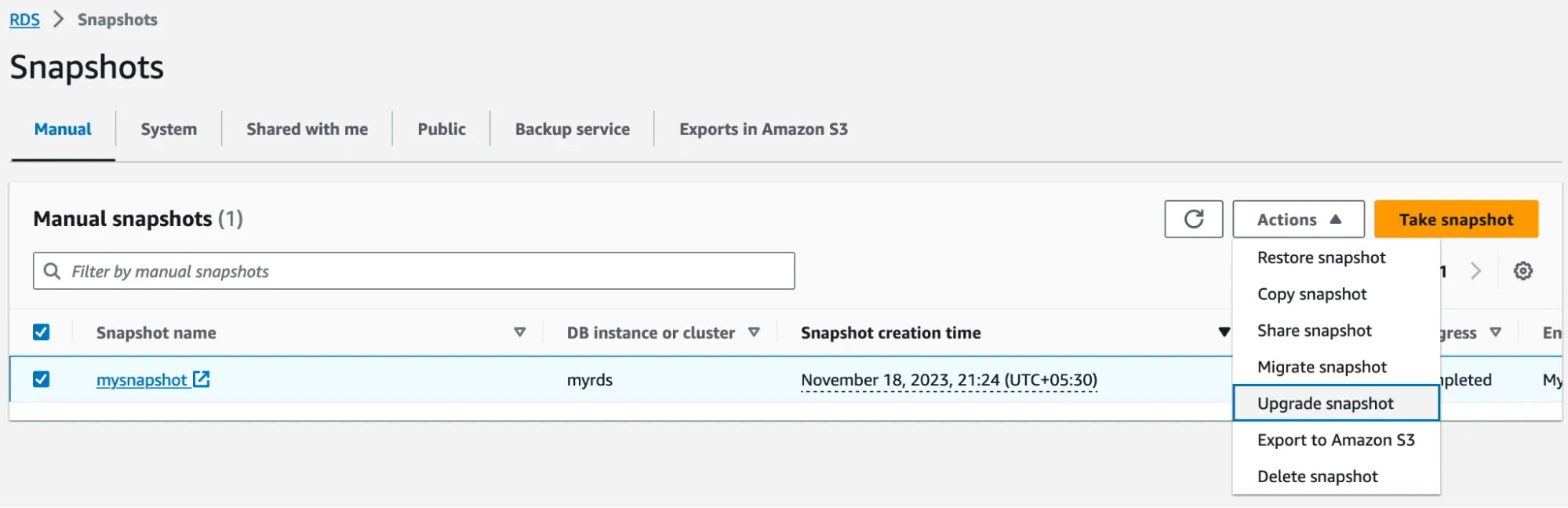 MySQL Snapshot Upgrade