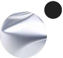 Abstract 3D shapes with a large silver metallic sphere and a smaller black sphere on a transparent background.