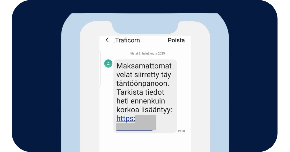 Esimerkki: Traficomin nimissä saapunut huijausviesti