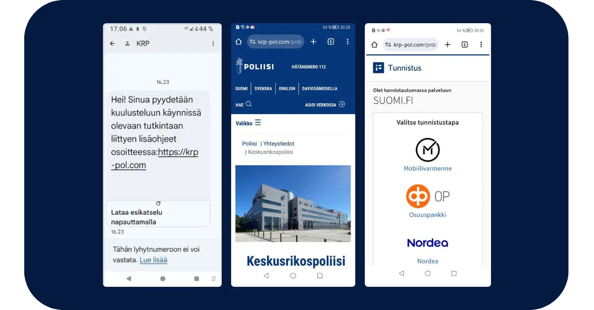 Esimerkki: Tekstiviestejä Keskusrikospoliisin nimissä