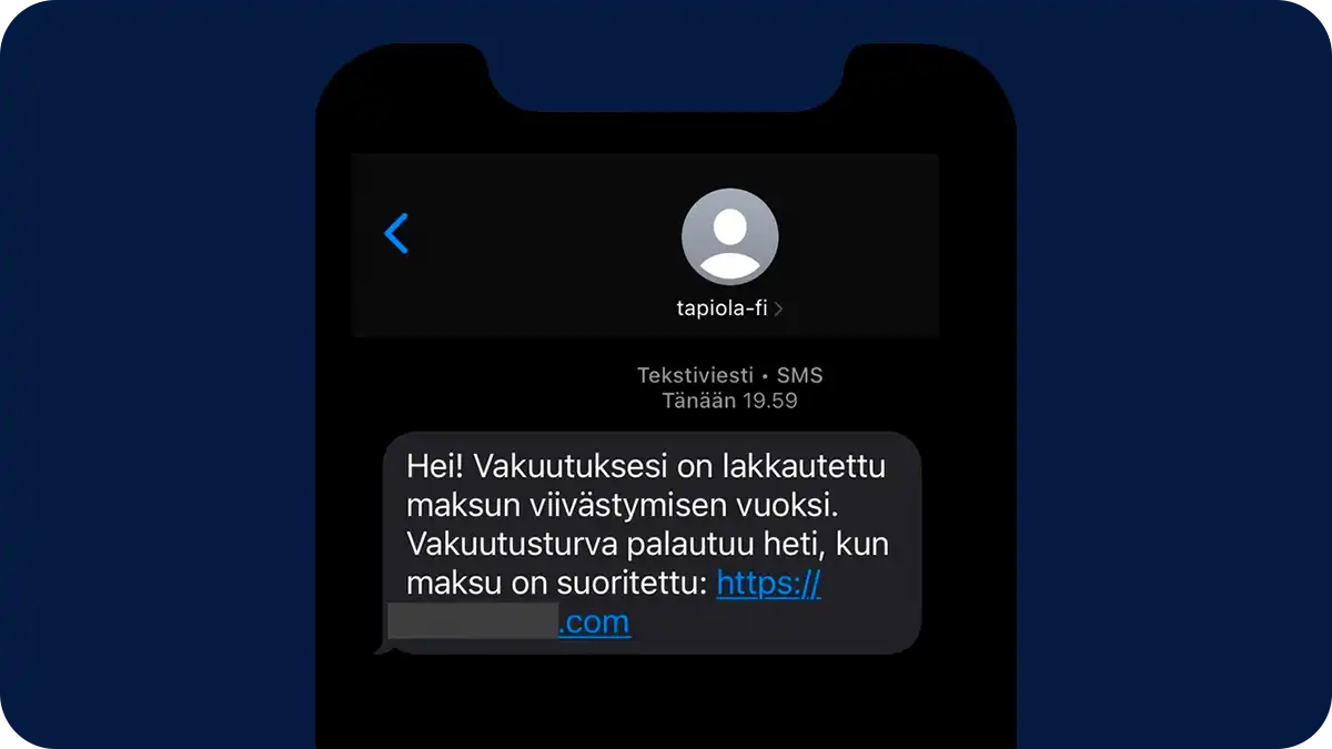 Esimerkki LähiTapiolan nimissä lähetetystä huijausviestistä