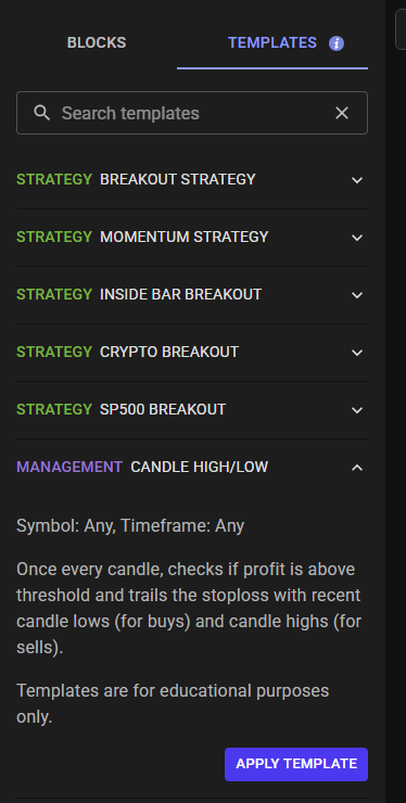 Strategy templates in Profectus AI