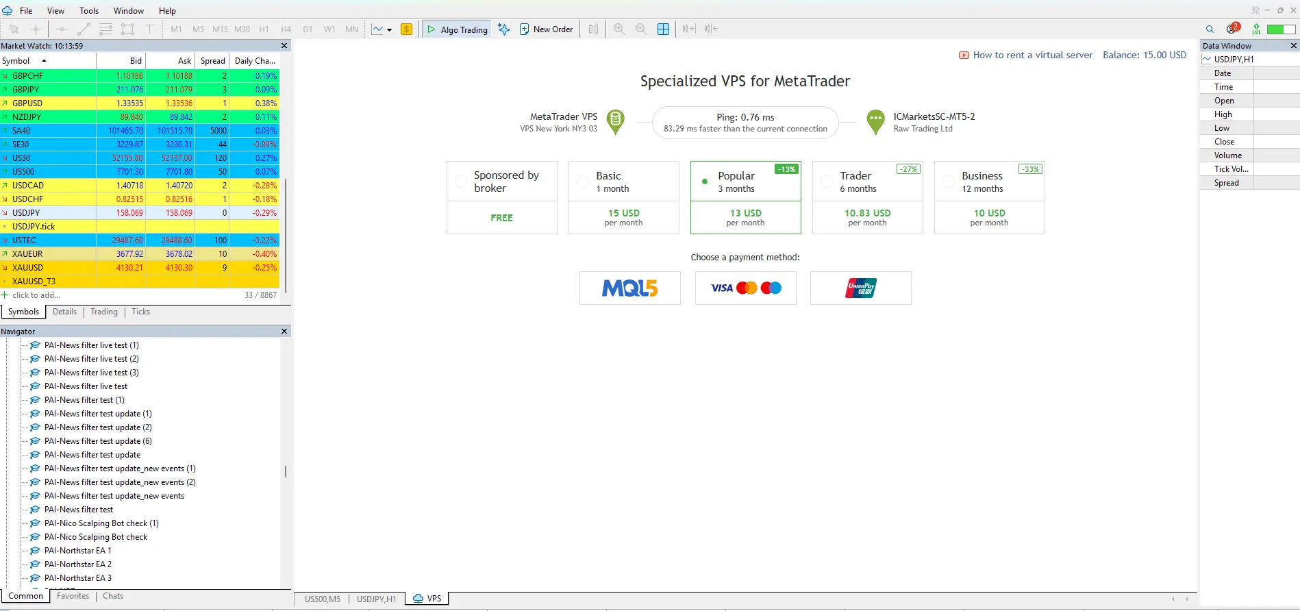 Running MT5 EA through the MT5 VPS