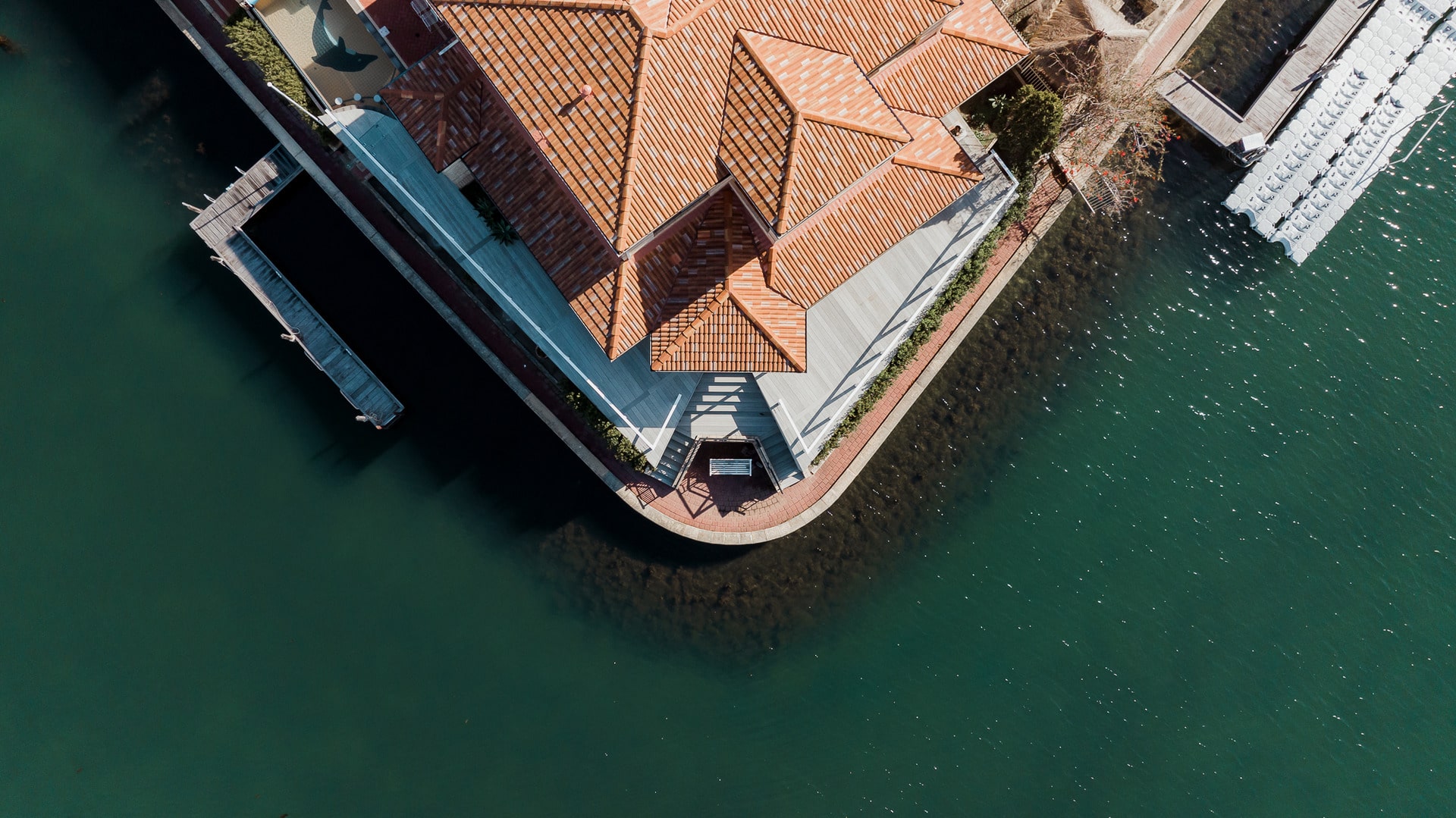 deck around pool on canal