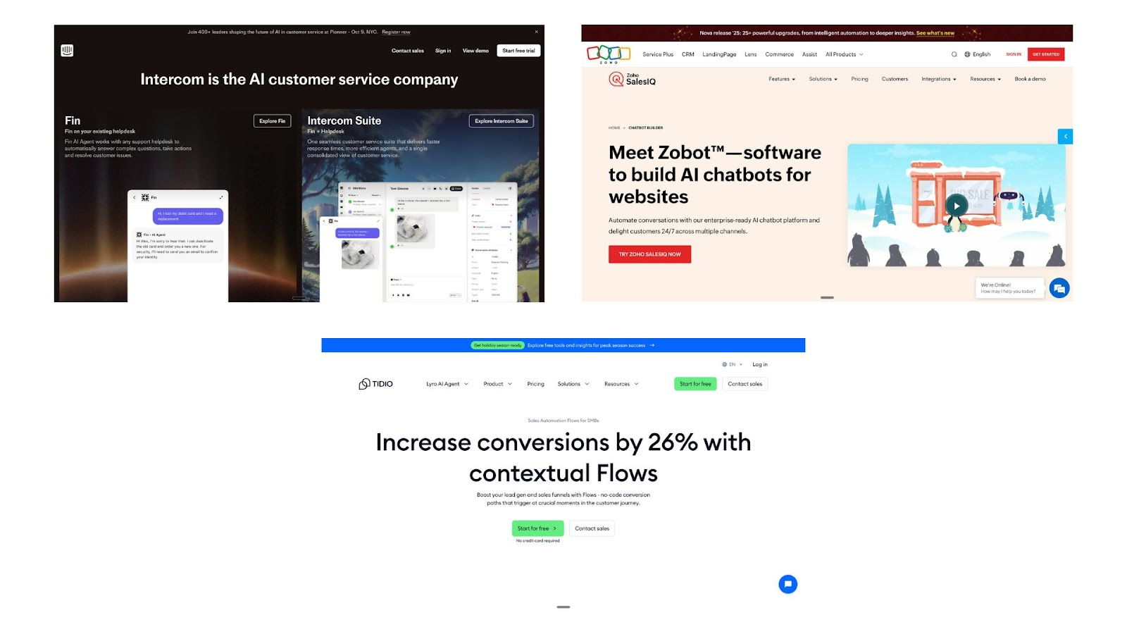 Tidio, Intercom, Zoho Desk