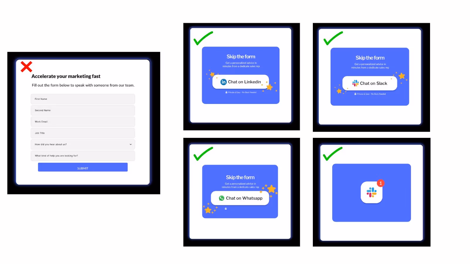 Knock AI chatbot workflow visualizes buyer interaction steps from website click to Slack conversation, demonstrating instant qualification, enrichment, and routing for secure B2B lead handling.