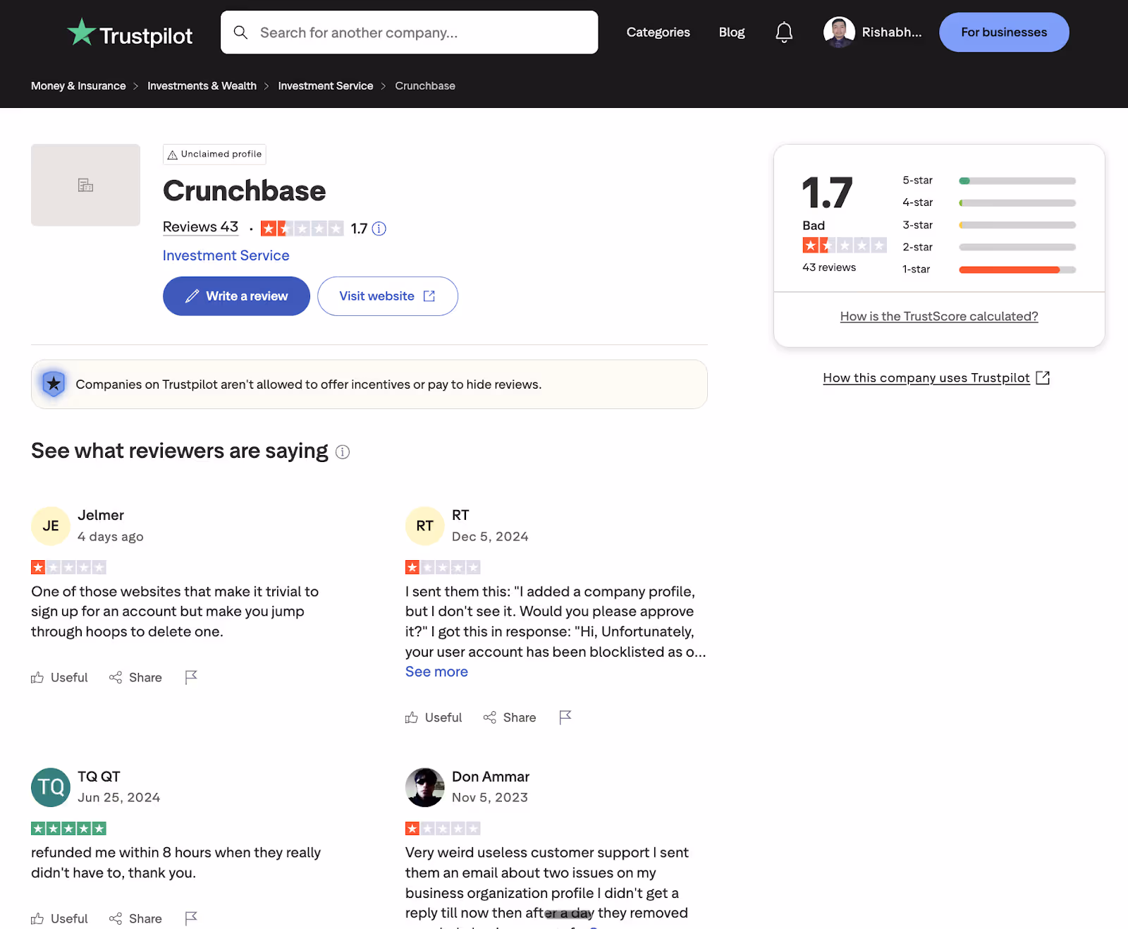 Crunchbase Reviews Trustpilot