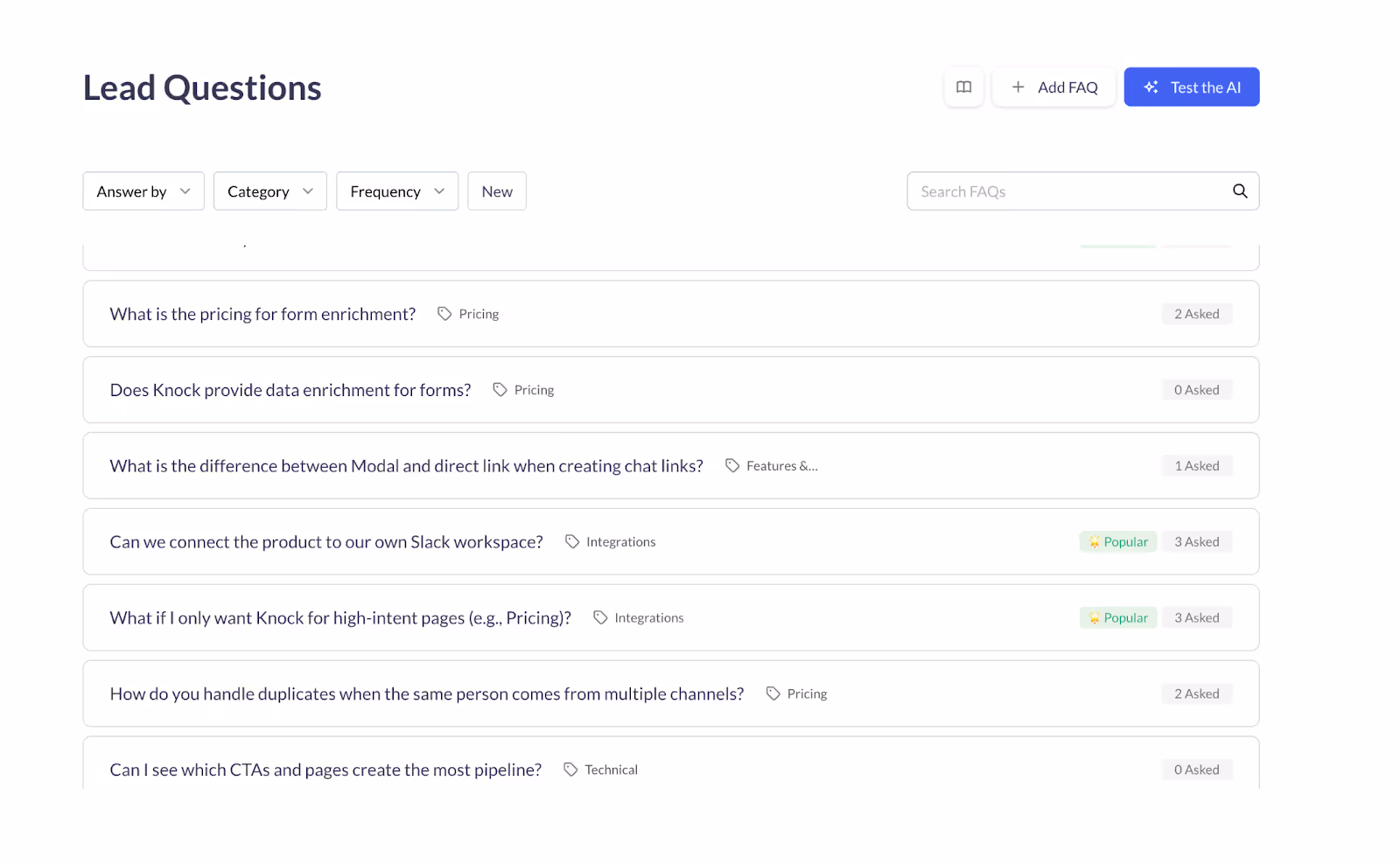 Knock AI Lead Questions