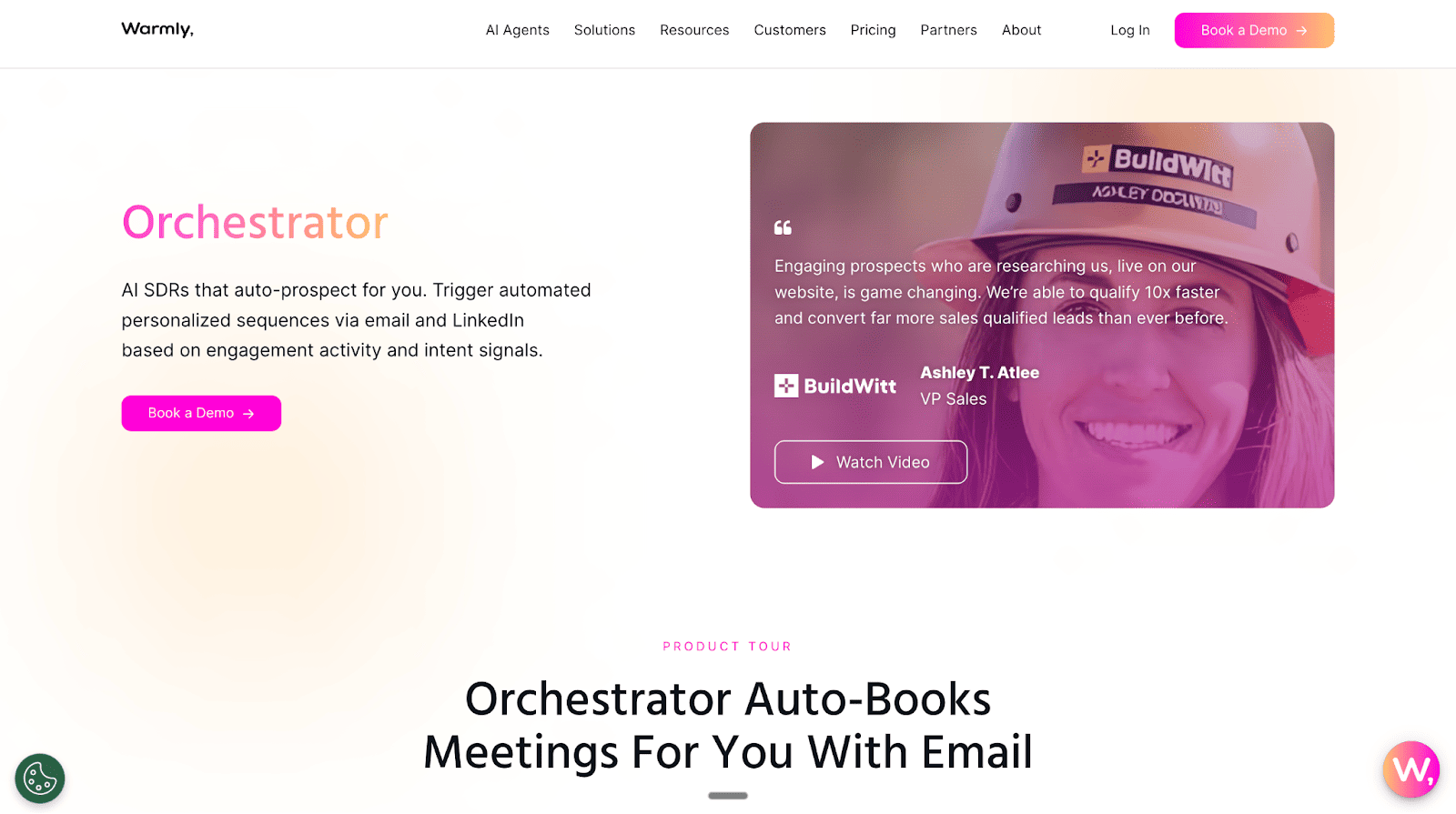The website for BuildWitt features a quote from their VP of Sales, Ashley T. Attlee, about engaging prospects on their website to qualify more sales qualified leads faster than ever before.