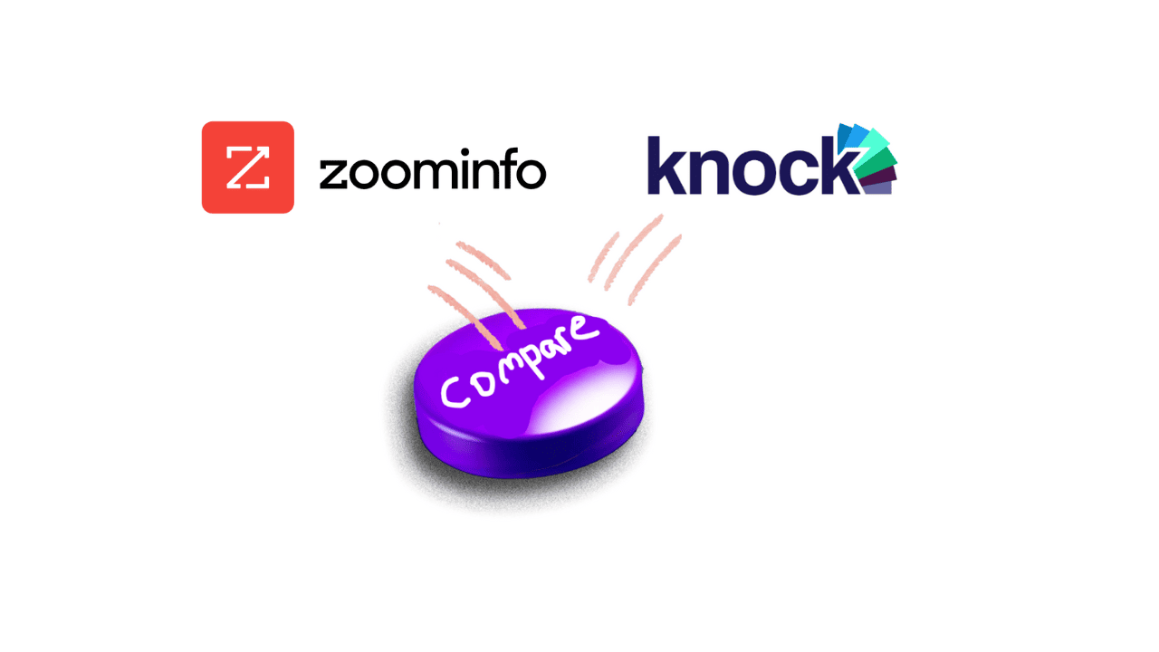 The logos for ZoomInfo and Knock are positioned above a purple compare button, suggesting a side-by-side product comparison.