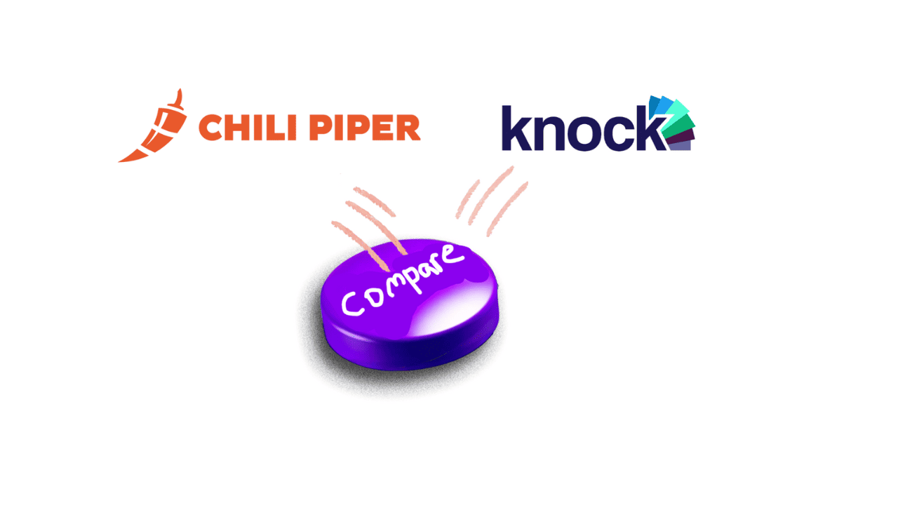 The logos for Chili Piper and Knock flank a bouncing purple button that encourages users to compare the two rival products.