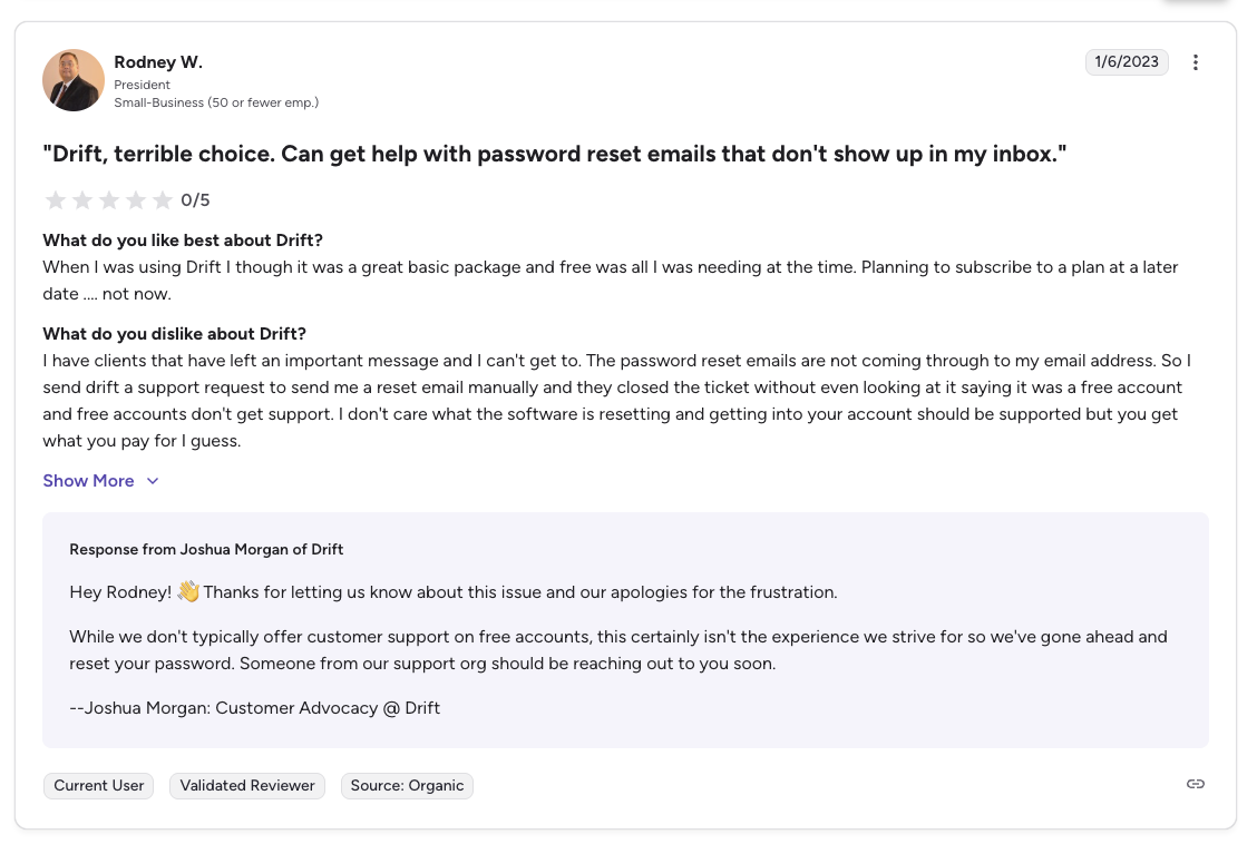 Customer support and reliability issues with Drift