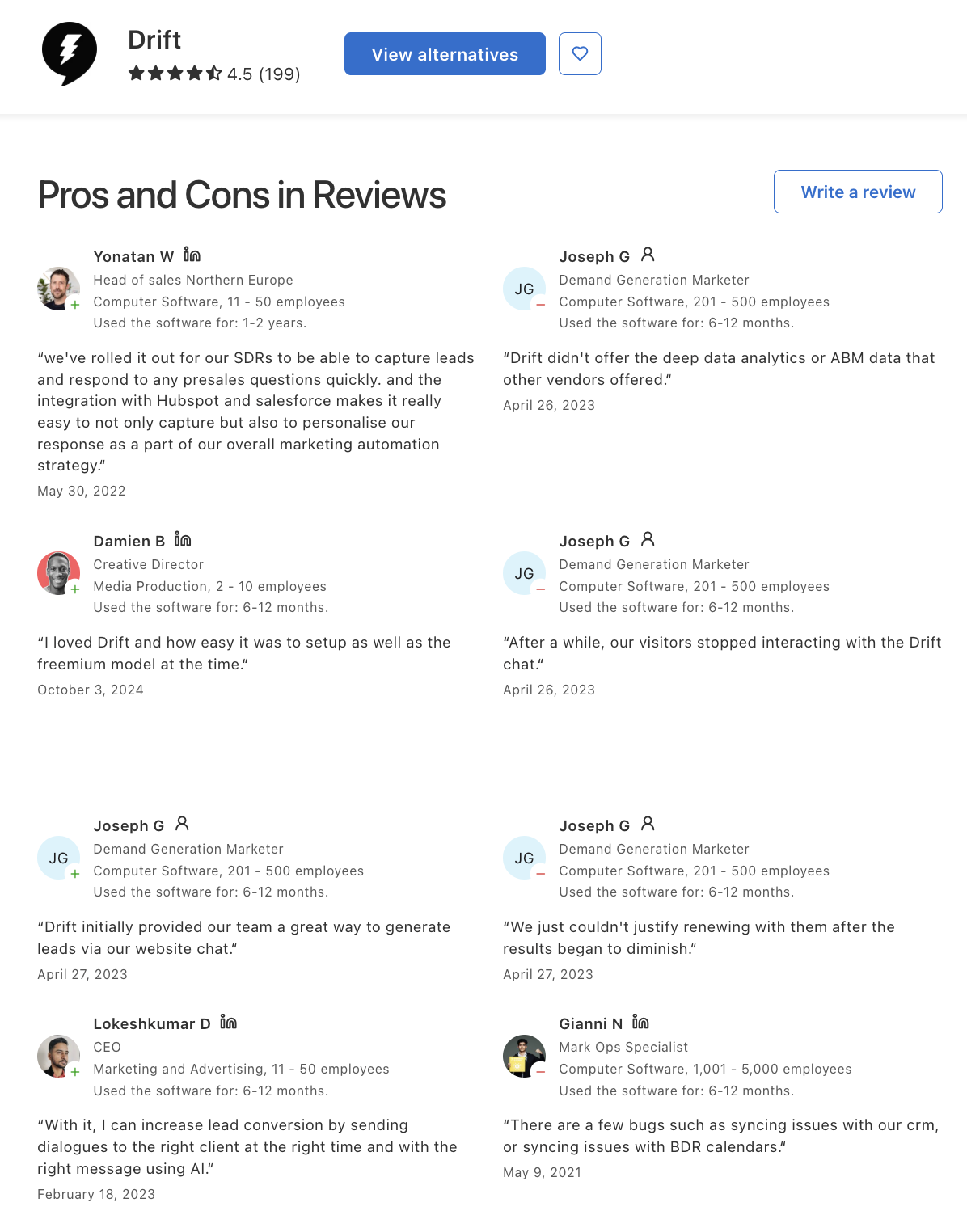 Drift Capterra Review