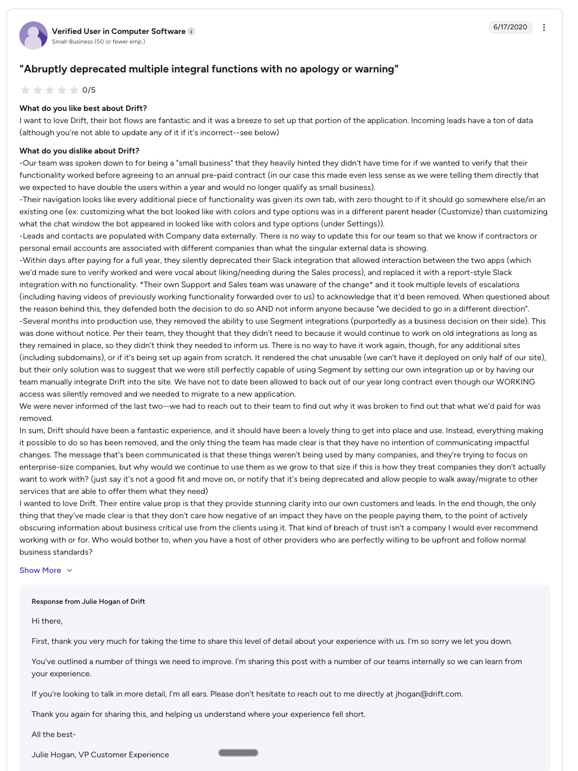 Product reliability and feature stability issues with Drift