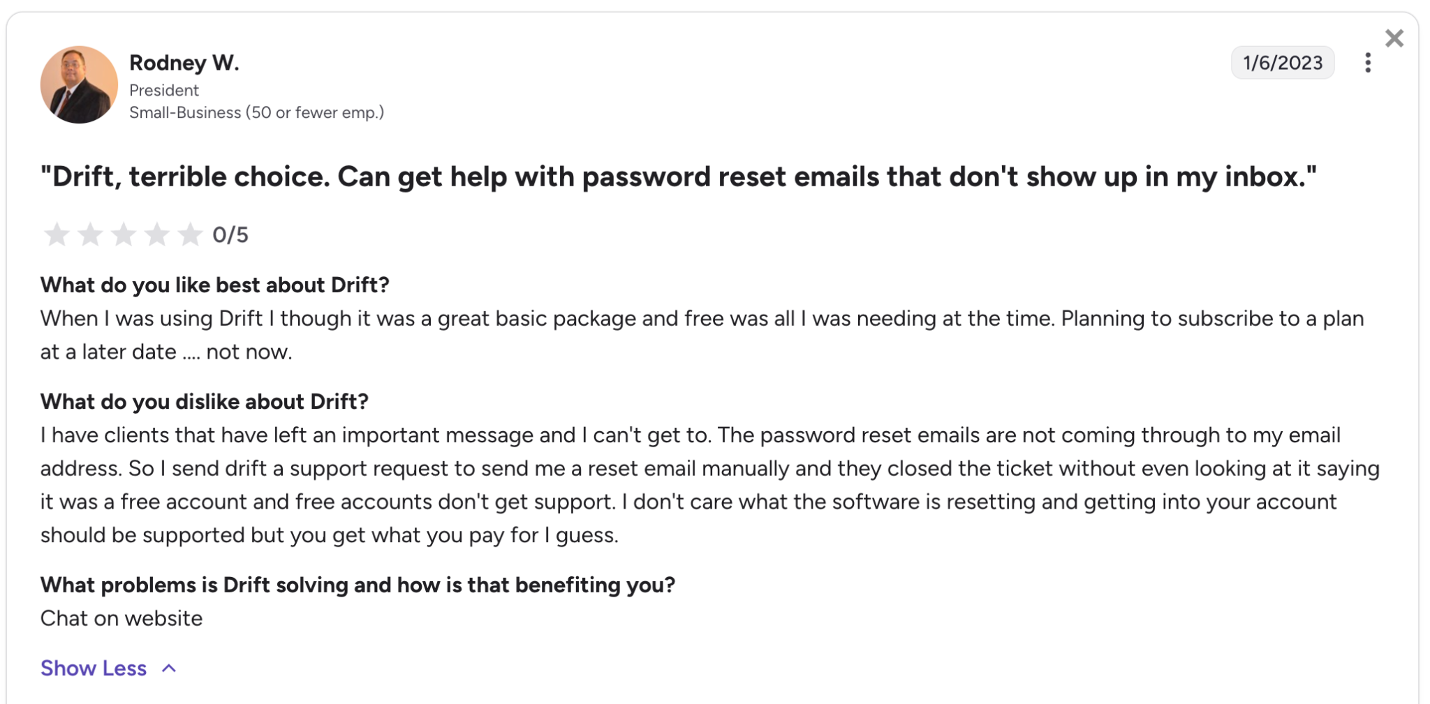 Drift Customer Support Decline (Post-Acquisition)