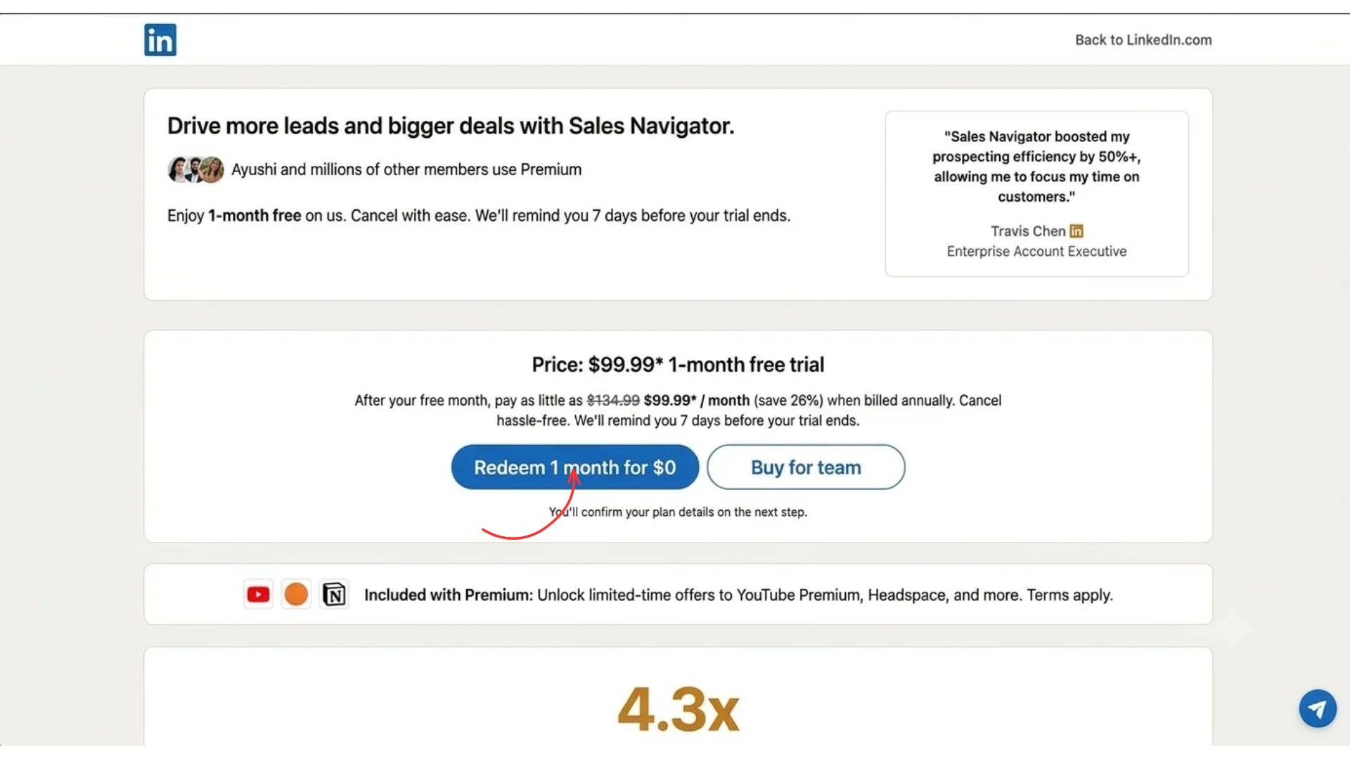 Redeem LinkedIn Sales Navigator for 1 month for free