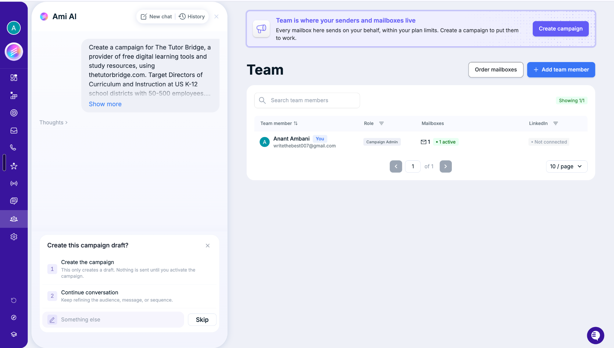 AiSDR Team and Sending Infrastructure: Manage Mailboxes and Users