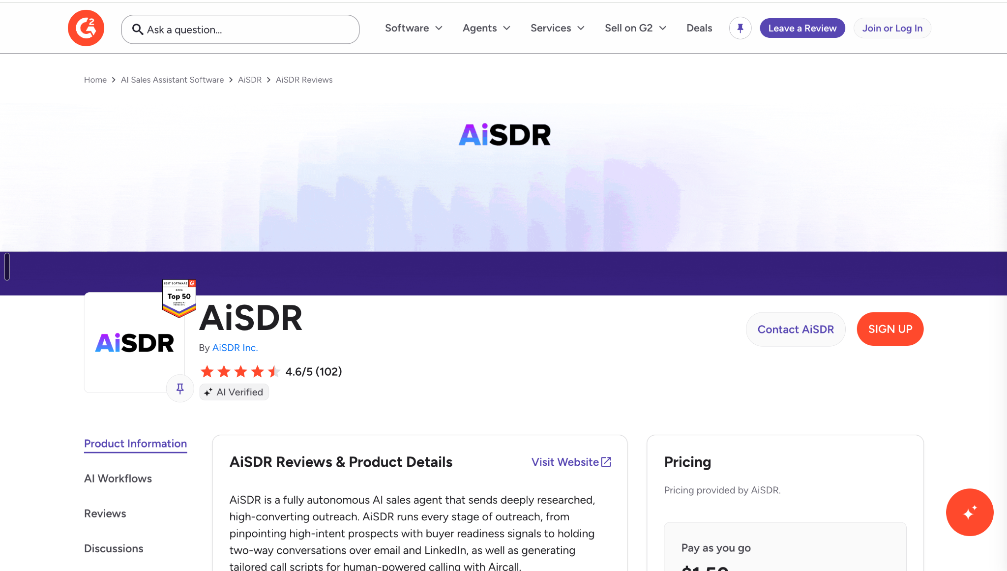AiSDR Review from G2