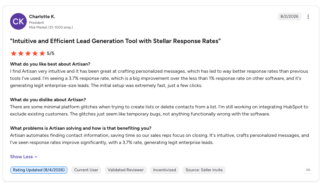 Charlotte K. on response rates and enterprise lead generation
