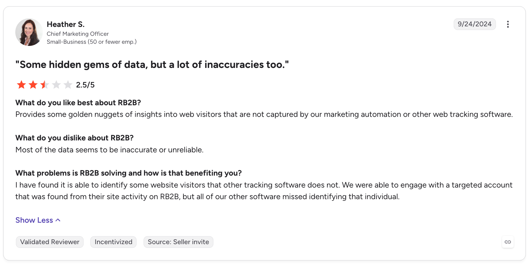 RB2B: Data accuracy and irrelevant contacts