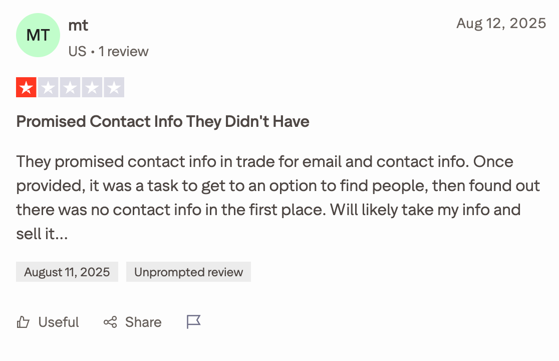 found out there was no contact info in the first place.