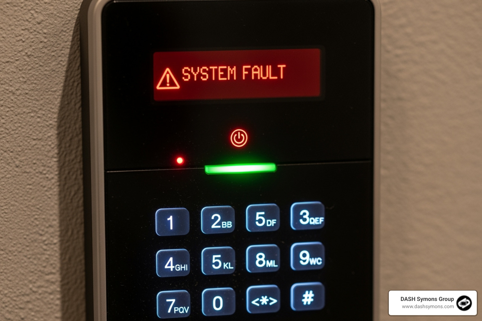 security system keypad showing a fault or error message - security system repair