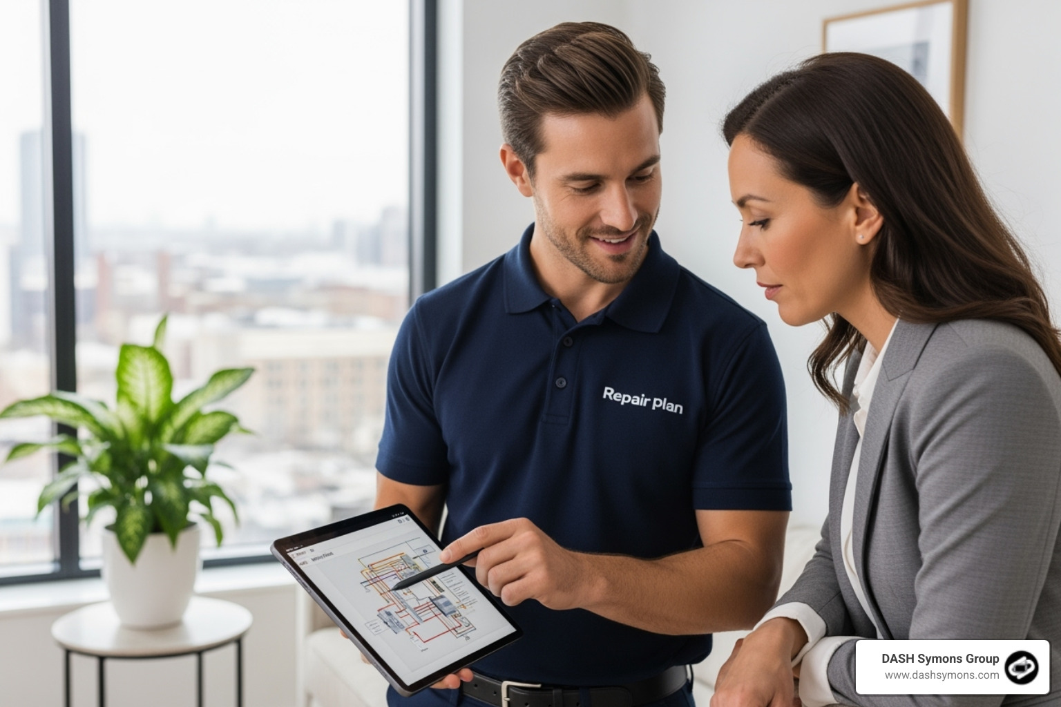 professional technician discussing a repair plan with a client - security system repair