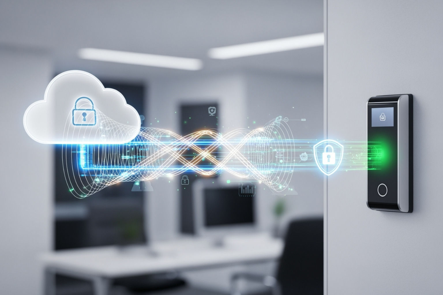 A diagram illustrating how cloud data securely connects to a physical access point, with encryption and proper configurations shown - 6 Warning Signs Your Access Control Isn’t As Secure As You Think