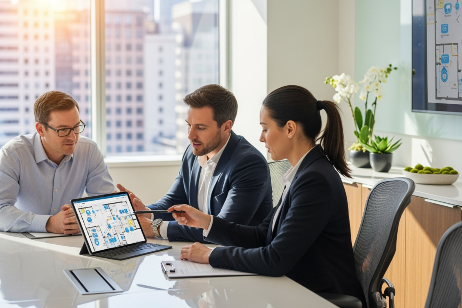 The DASH Symons Group team consulting with a client in a professional, modern office setting. - Enterprise systems integration