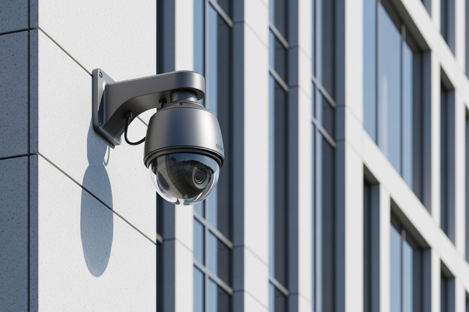 security control room with multiple CCTV (closed-circuit television) feeds on screen - security for high-rise buildings