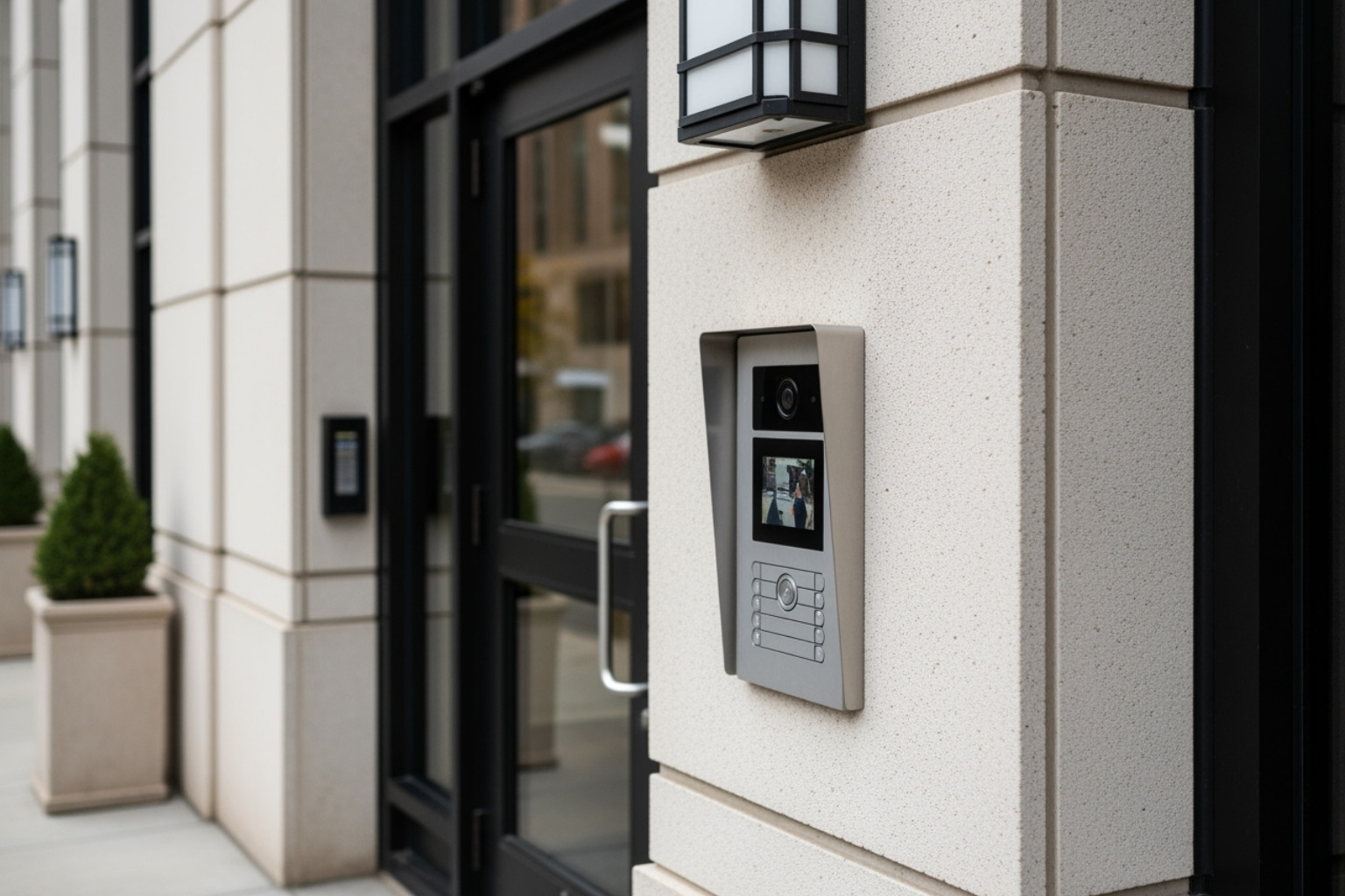Integrated system showing a gate, intercom, and CCTV (closed-circuit television) camera working together - Access Granted: A Roundup of Leading Intercom Solutions Integrated system showing a gate, intercom, and CCTV (closed-circuit television) camera working together - Access Granted: A Roundup of Leading Intercom Solutions