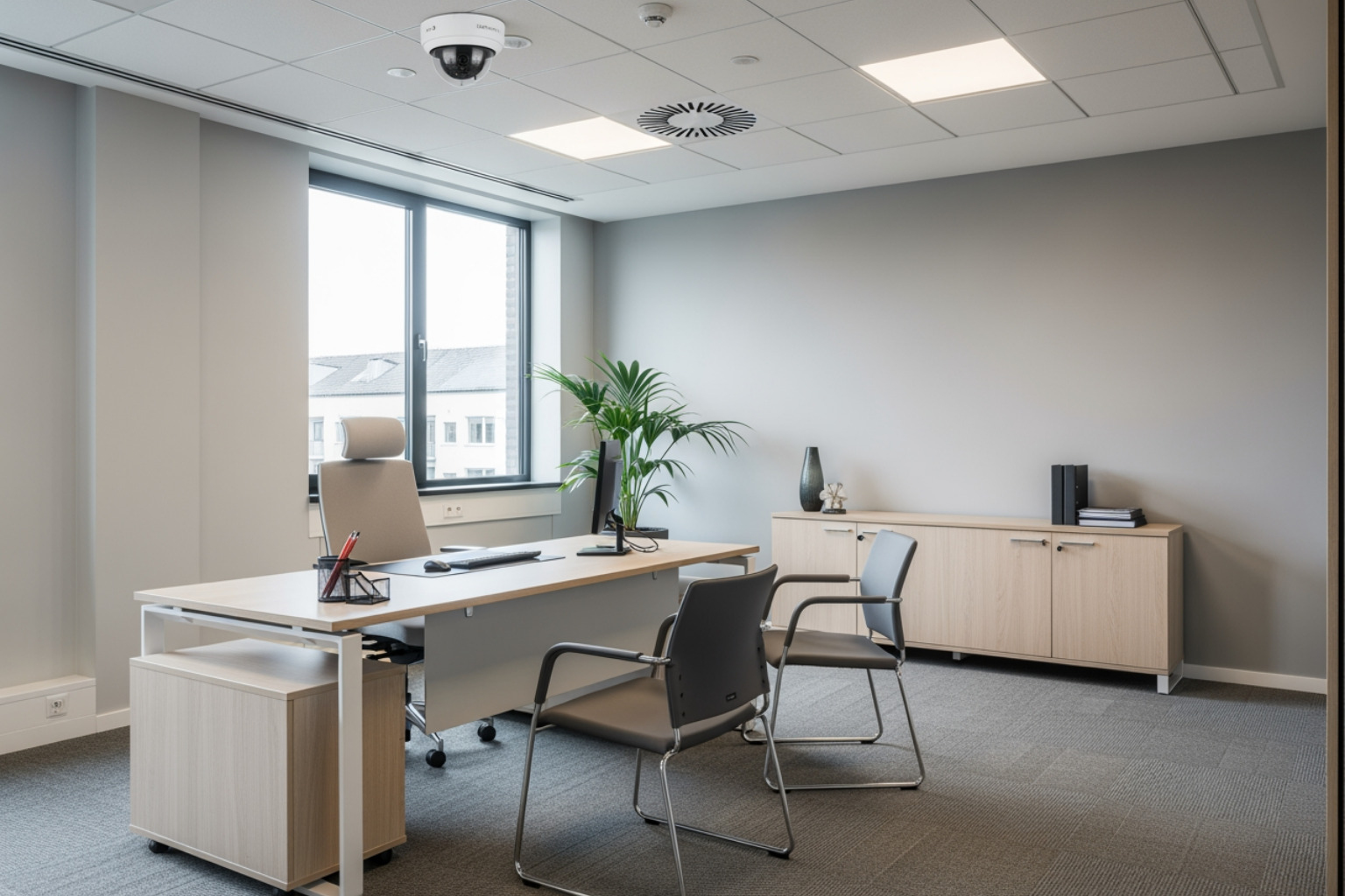 An office with a security camera. An office with a security camera.