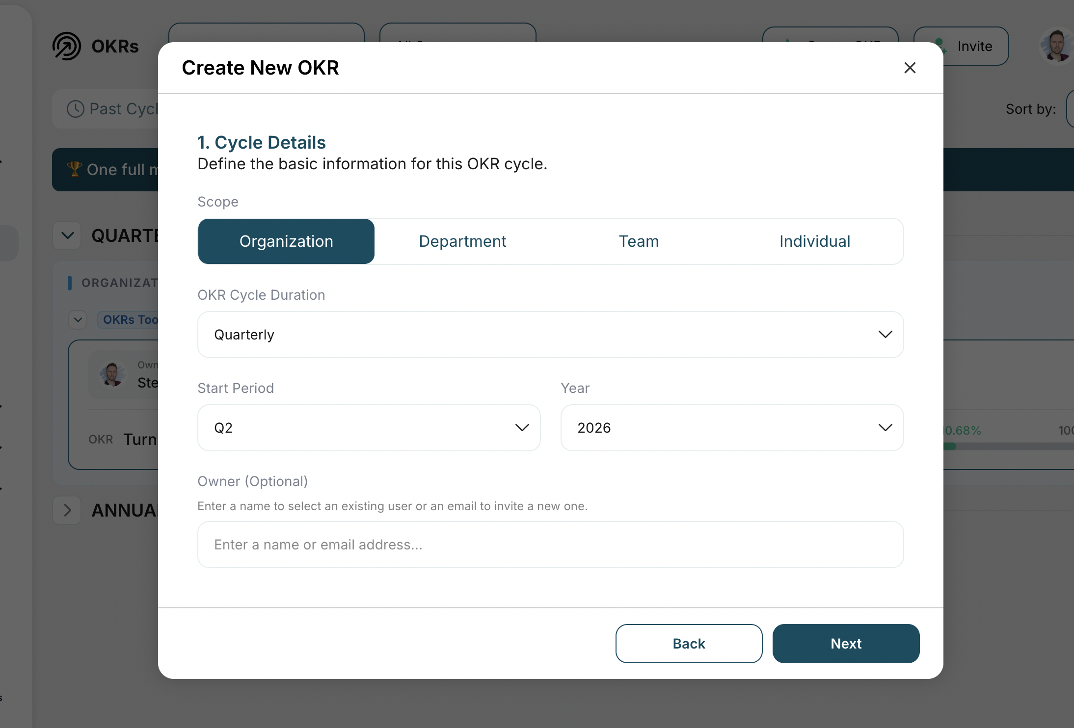 Create OKR in OKRs Tool