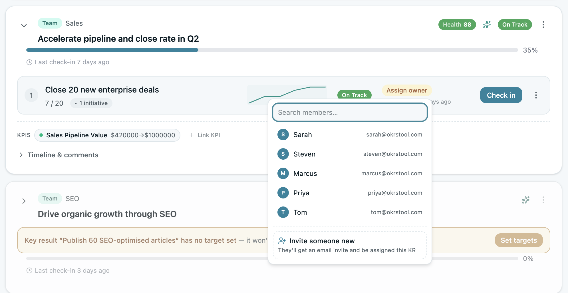 Assign OKRs in OKRs Tool