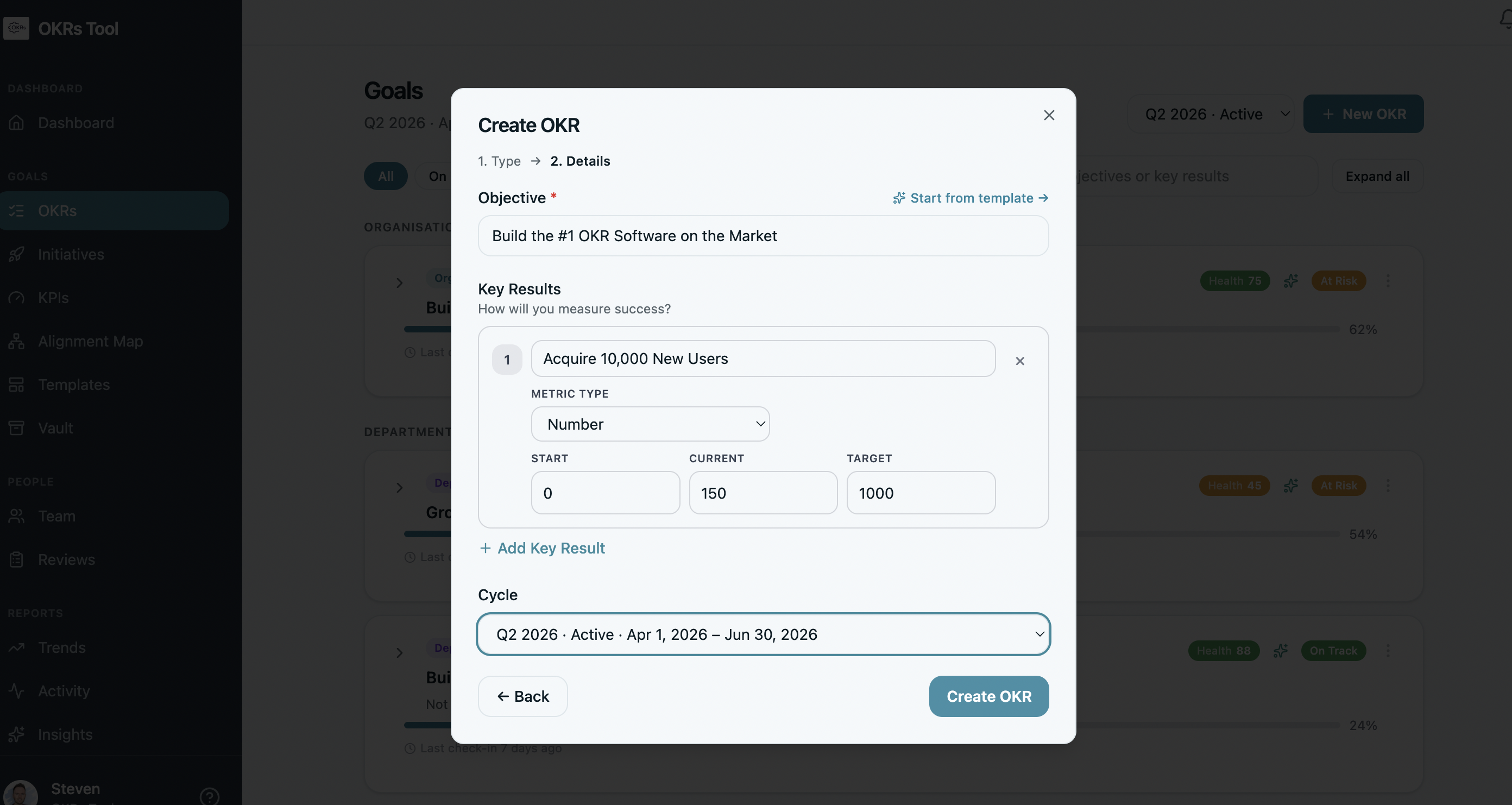 Create OKR in OKRs Tool