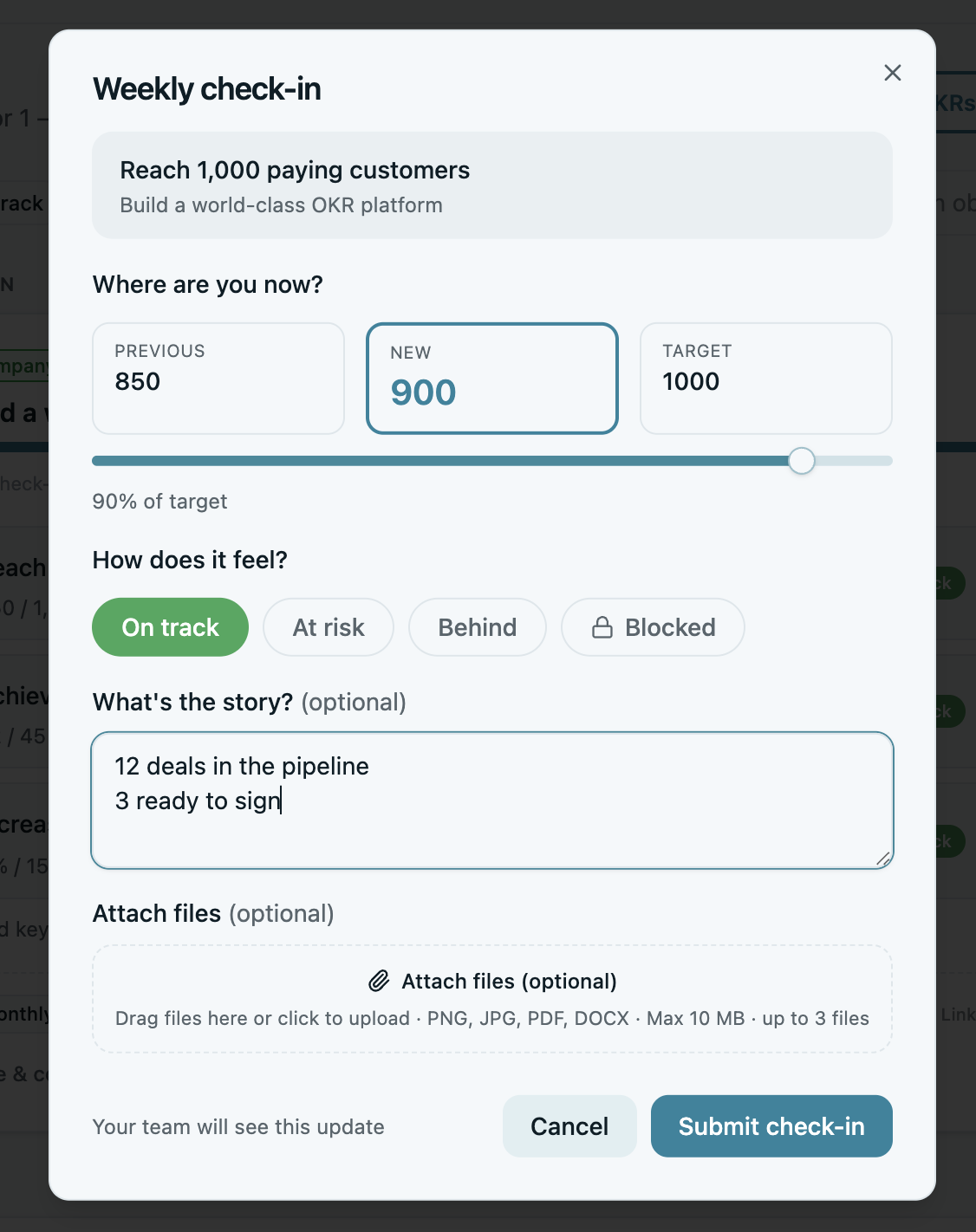 Weekly check-in flow