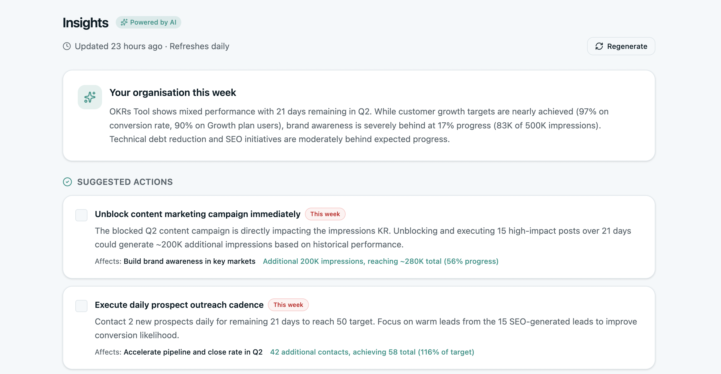AI insights and OKR drafting in OKRs Tool