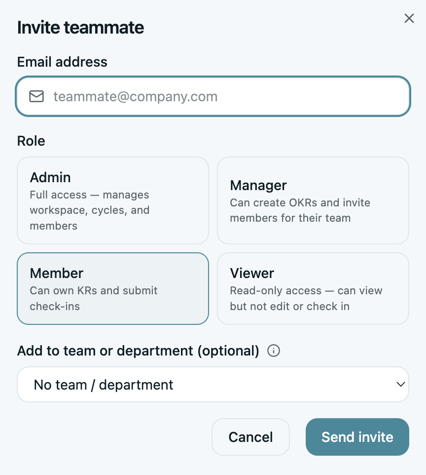 Invite your team to OKRs Tool