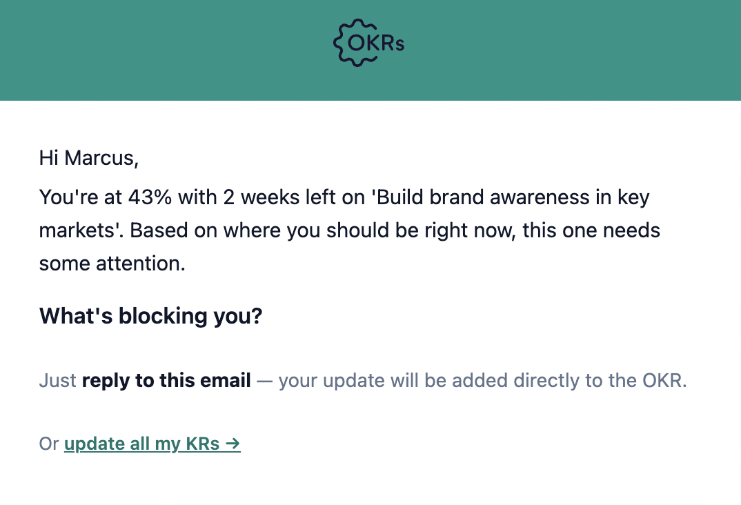 Friday Nudge: reply-to-email to update OKR without logging in