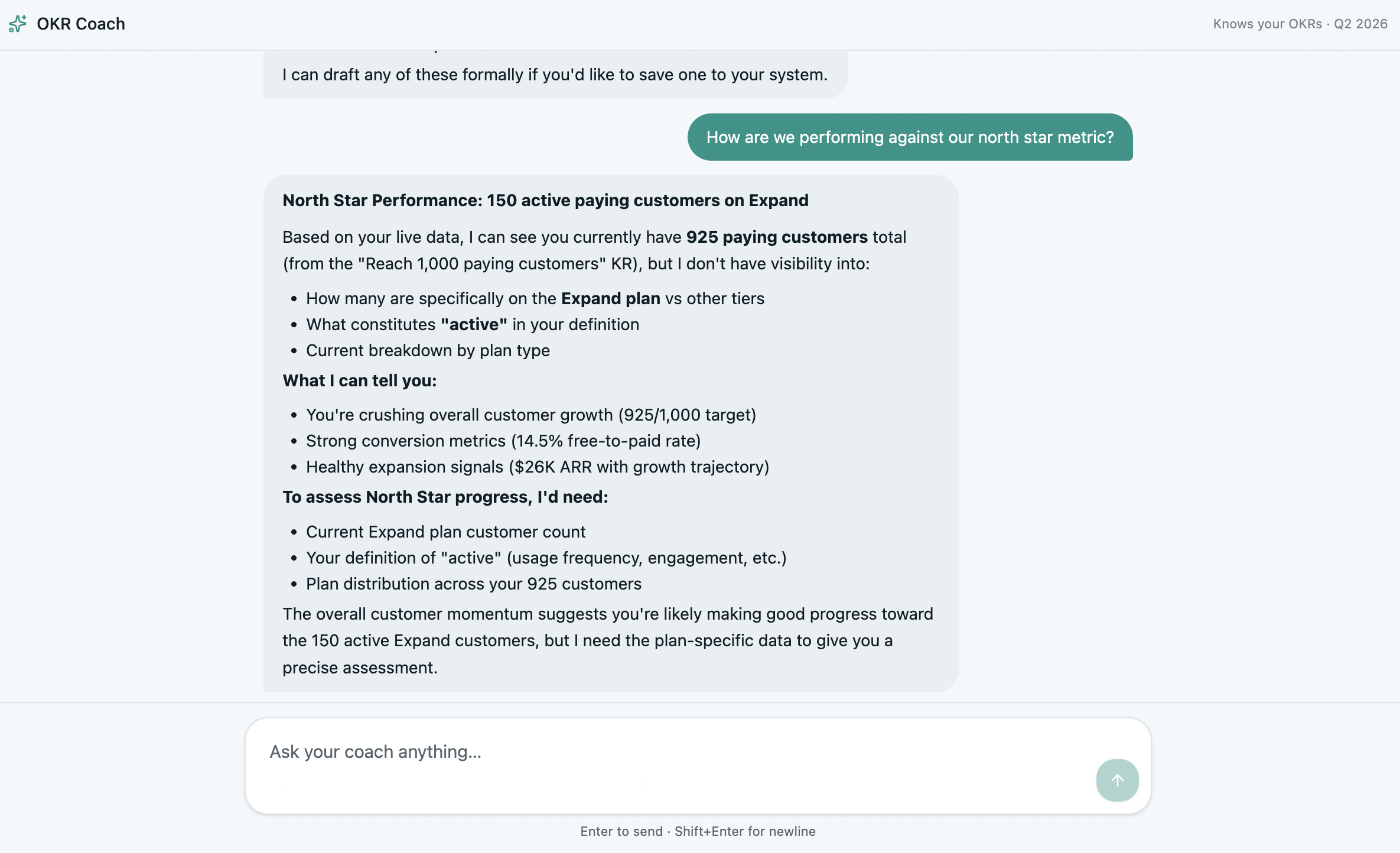 AI Coach: inline OKR drafting and refinement