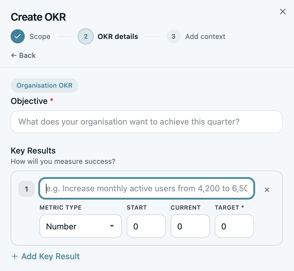 Creating an OKR in OKRs Tool