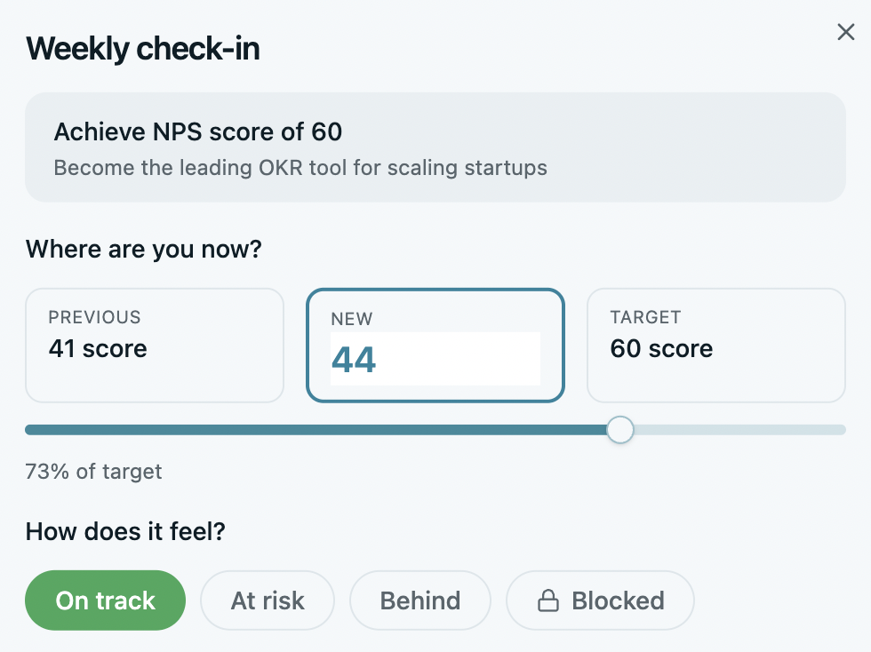 Updating a Key Result with a 30-second check-in