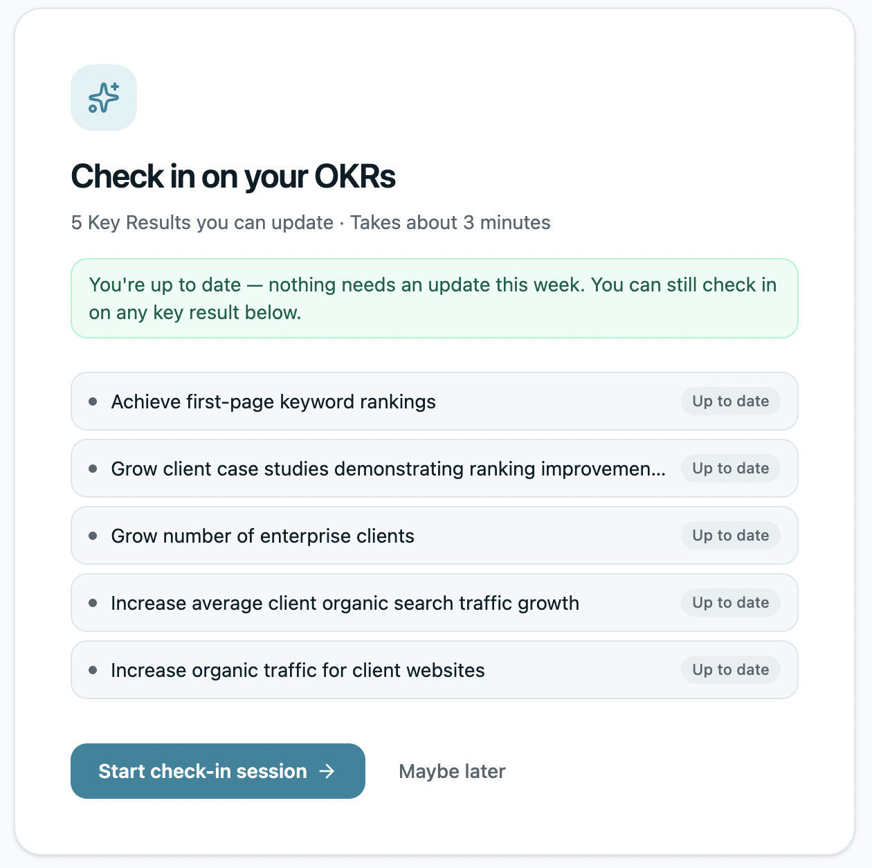 Live check-in session